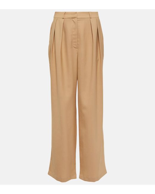 Frankie Shop Natural Tansy Pleated Twill Wide-leg Pants