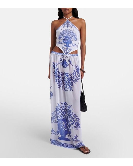 Bananhot Blue Riley Printed Cotton Maxi Dress