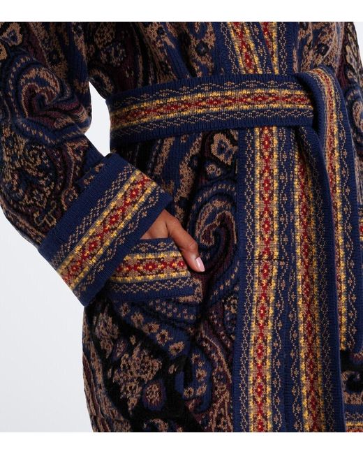 Etro Blue Jacquard Wool-Blend Wrap Cardigan
