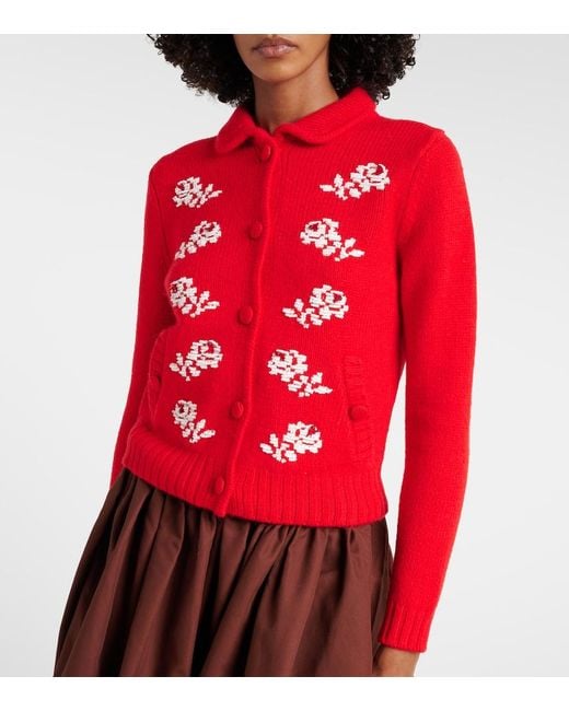 ShuShu/Tong Red Beaded Wool Cardigan