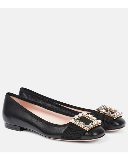 Roger Vivier Black Tres Vivier Embellished Leather Ballet Flats
