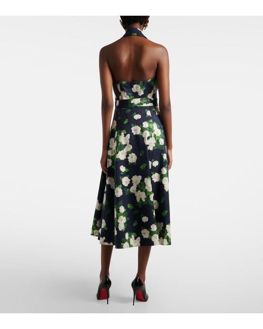 Carolina Herrera White Floral Faille Midi Dress