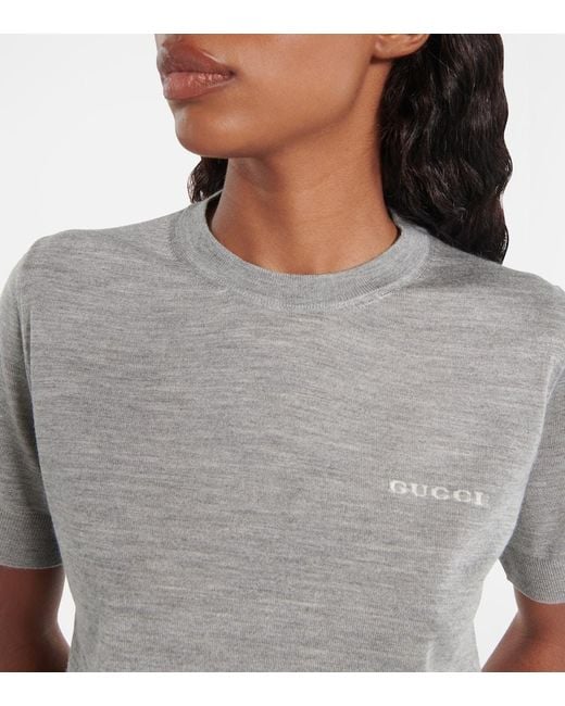 Camiseta De Cachemir Y Seda Con Logo Gucci de color Gray
