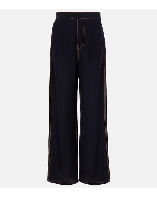 Alaïa Blue Tailored Wool-Blend Georgette Wide-Leg Pants