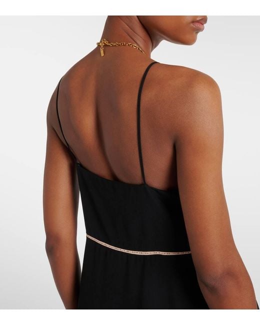 Chloé Black Lace-Trimmed Silk Chiffon Midi Dress