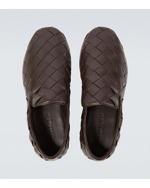 Bottega Veneta Brown Sunday Intrecciato Leather Slip-On Shoes for men