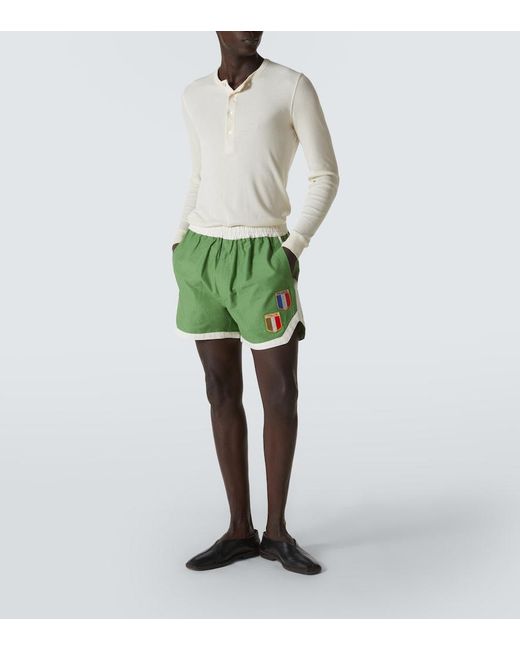 Bode Green Euro Applique Cotton Shorts for men