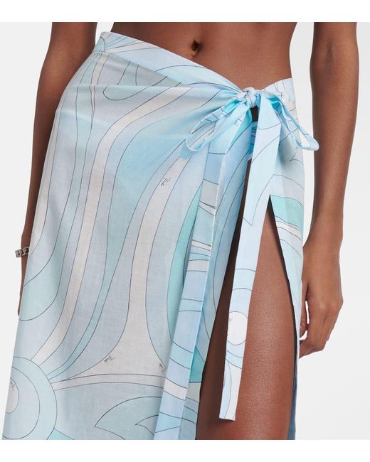 Emilio Pucci Blue Marmo Cotton Muslin Beach Cover-Up