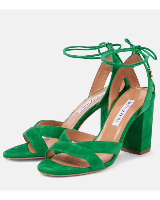 Aquazzura Green Very Ari 85 Suede Sandals