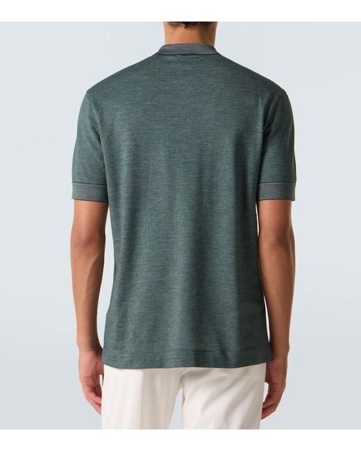 Zegna Green Cotton And Silk Polo Shirt for men