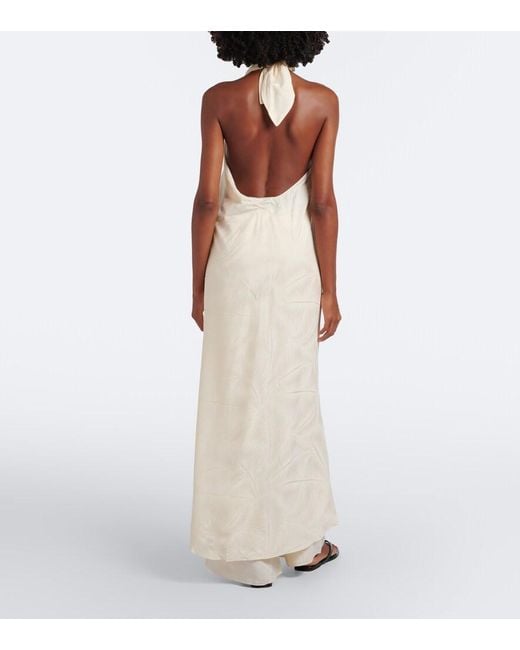 Johanna Ortiz White Silent Water Jacquard Halterneck Top