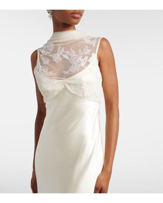 Danielle Frankel White Bridal Esme Lace-Trimmed Silk And Wool Gown