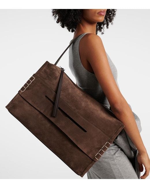 J.W. Anderson Brown Loafer Large Suede Tote Bag