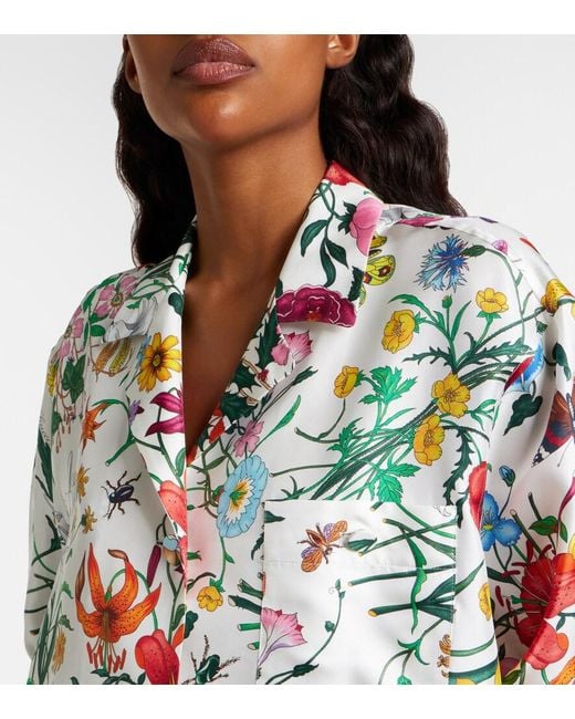 Gucci White Flora Silk Twill Shirt