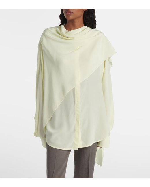 Calvin Klein Natural Kiki Draped Silk Blouse