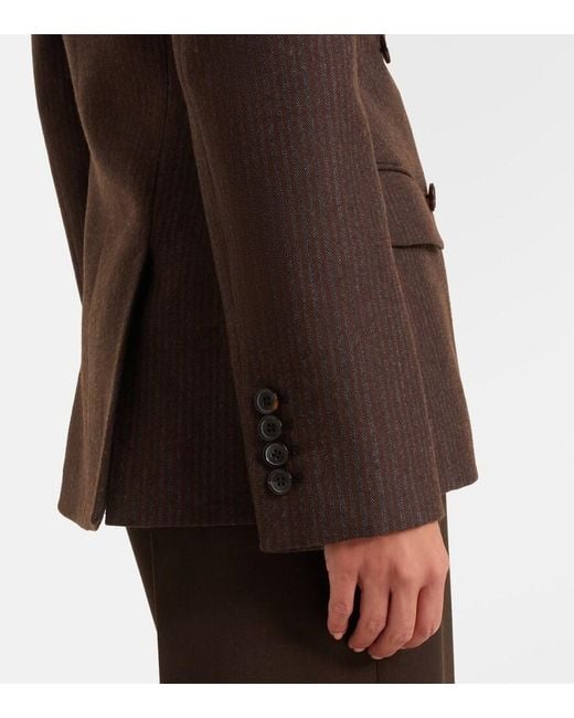 McQueen Brown Draped Striped Wool Blazer