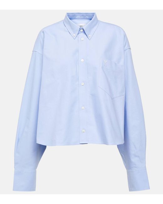 AMI Blue Ami De Cour Cropped Cotton Shirt