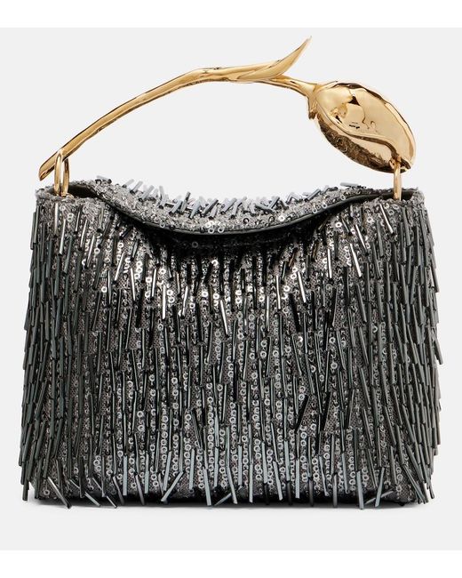 Erdem Black Bloom Mini Embellished Tote Bag