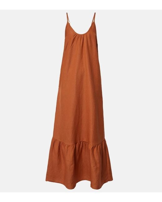 Adriana Degreas Brown Linen-Blend Maxi Dress