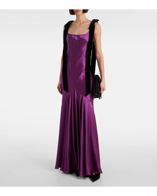 Nina Ricci Purple Gathered Satin Maxi Dress