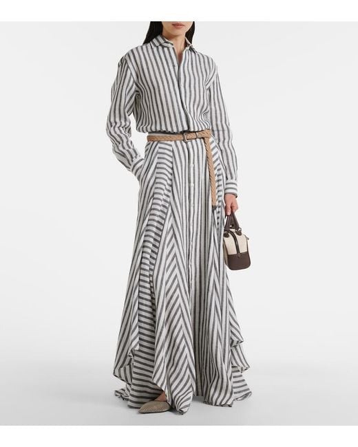Ralph Lauren White Shamus Striped Linen Maxi Skirt