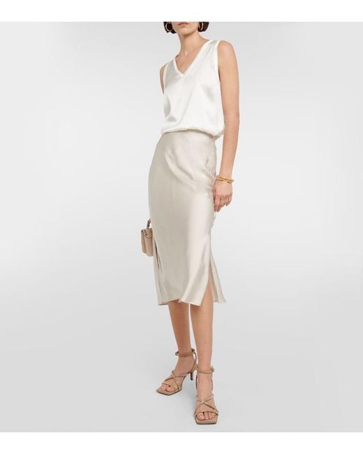 Brunello Cucinelli White Satin Midi Skirt