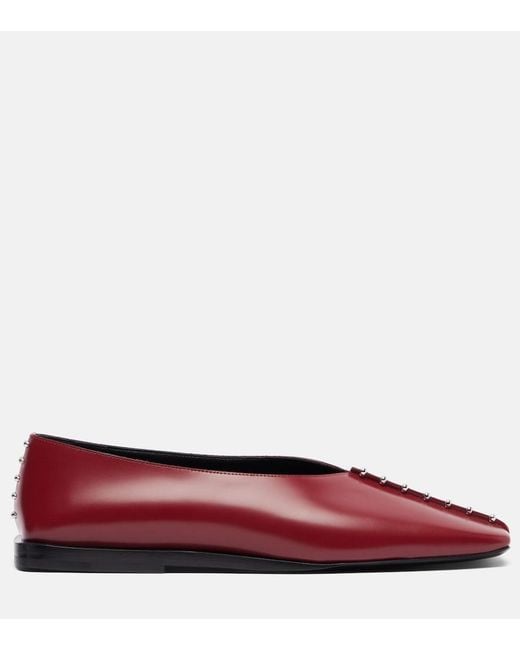 Jil Sander Red Embellished Leather Ballet Flats