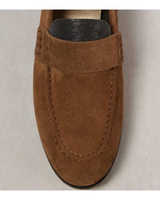 Brunello Cucinelli Brown Monili-embellished Suede Loafers
