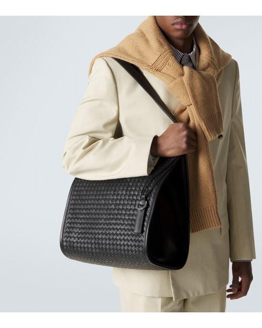 Bottega Veneta Black Corriere Intrecciato Leather Tote Bag for men