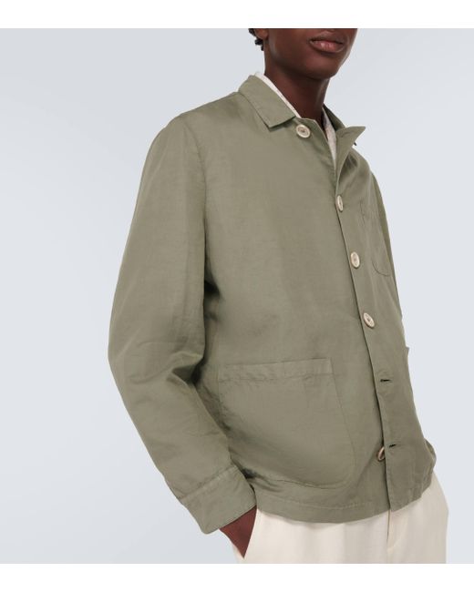 Brunello Cucinelli Green Linen And Cotton Overshirt for men
