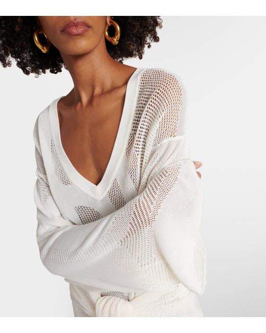 The Attico White Cotton Crochet Wrap Dress