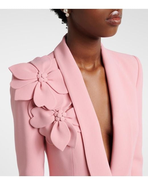 Elie Saab Pink Floral-Applique Cady Blazer