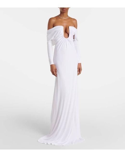 Christopher Esber White Arched Palm Off-Shoulder Maxi Dress