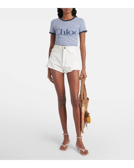Chloé Blue Logo Cotton-Blend Jersey T-Shirt