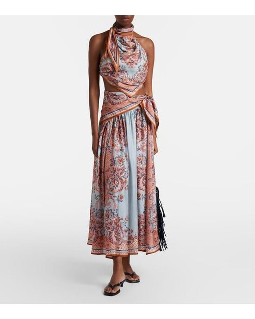 Zimmermann Pink Aster Printed Silk Crop Top