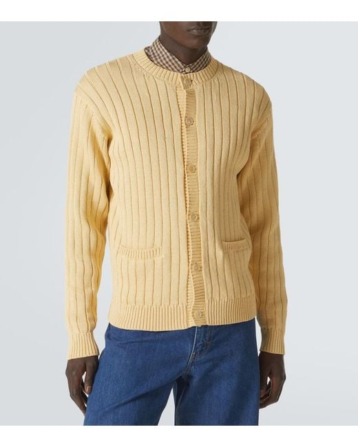 Auralee Yellow Ribbed-Knit Cotton Cardigan for men