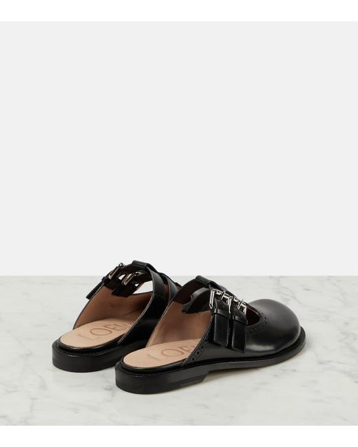 Loewe Black Campo Buckled Leather Mules