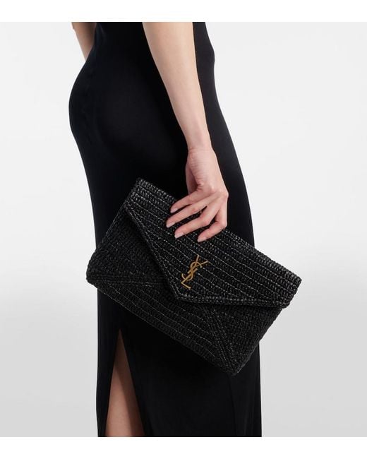 Saint Laurent Black Cassandre Large Raffia Pouch