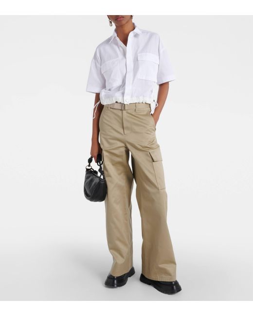 Sacai Natural High-rise Cotton Gabardine Wide-leg Pants