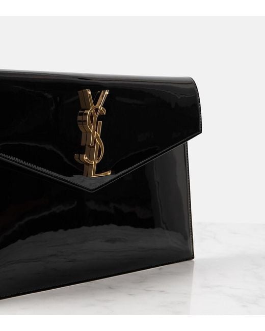Saint Laurent Black Uptown Patent-Leather Pouch