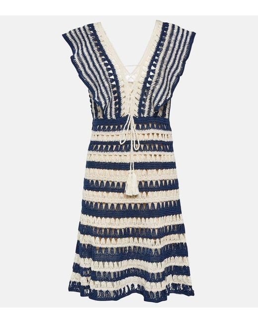 Anna Kosturova Blue Farrah Striped Crochet Minidress