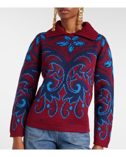 Etro Red Polopullover Aus Woll-Jacquard
