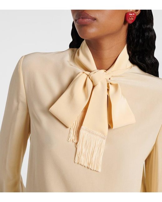 Camisa De Crepe De Seda Con Lazo Valentino de color Natural