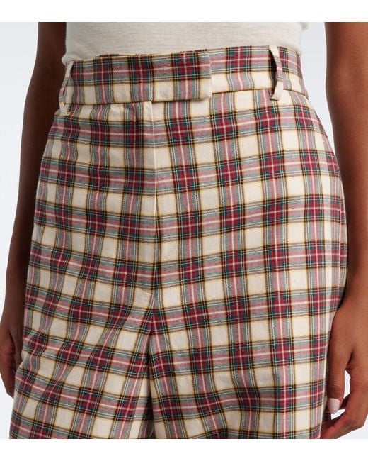 Dries Van Noten White Plaid Cotton Flannel Wide-Leg Pants