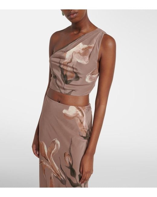 Sir Brown Azaliea Floral Silk Crop Top