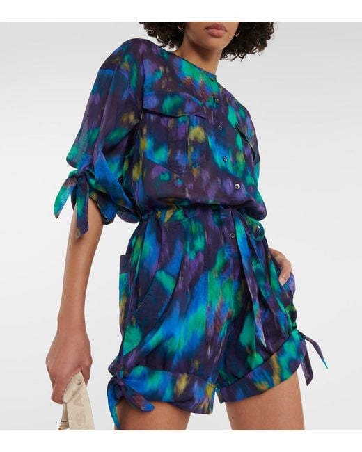 Isabel Marant Blue Niely Printed Cotton Playsuit