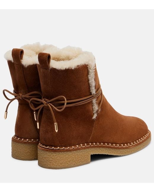 Aquazzura Brown Megeve Shearling-Trimmed Suede Ankle Boots