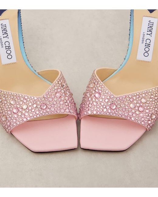 Jimmy Choo Pink Skye 70 Embellished Satin Mules