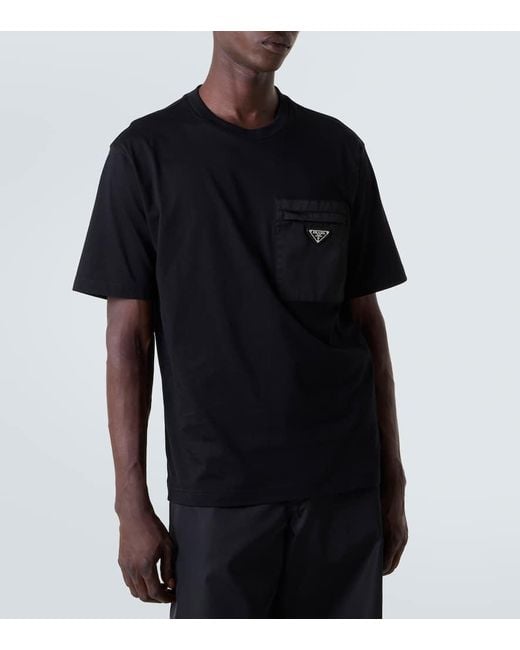Prada T-Shirt Mit Einsatz Aus Re-Nylon in Black für Herren