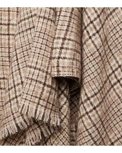 Brunello Cucinelli Natural Checked Cashmere And Wool-blend Scarf